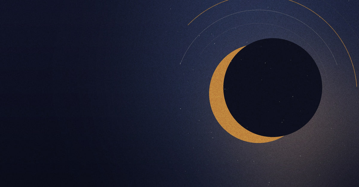 Medivh Shop hero — crescent eclipse in amber on midnight